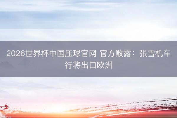 2026世界杯中国压球官网 官方败露:张雪机车行将出口欧洲