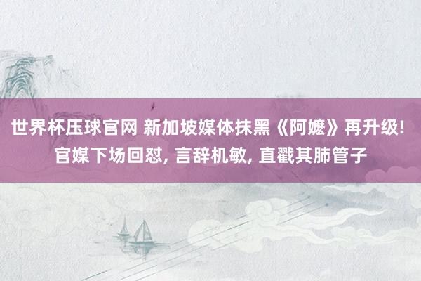 世界杯压球官网 新加坡媒体抹黑《阿嬷》再升级! 官媒下场回怼， 言辞机敏， 直戳其肺管子